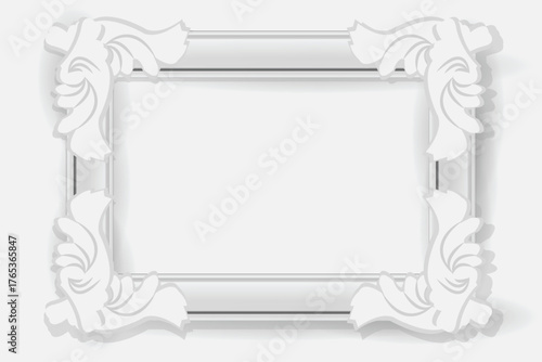 White mirror frame with a vintage picture frame featuring elegant borders. Antique-style decorative elements for a photo or a mirror. vector art, illustration design