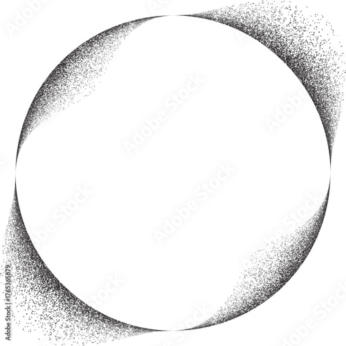 Distress basic geometric shape design . Noise dispersion circle logo . Spray effect .Grunge, grainy, gritty texture with circle frame. Distressed circle element .vector 