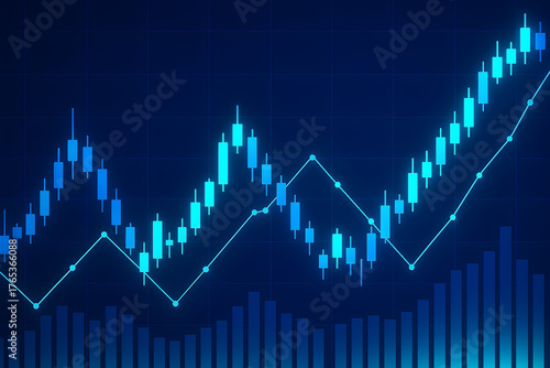 Wallpaper Mural Financial Growth Illustration: An illuminated graph, depicting a rise in financial markets, set against a dark blue background. Reflecting financial increase.  Torontodigital.ca