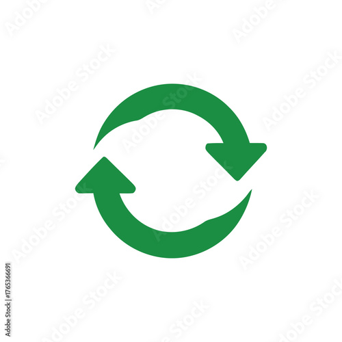 Green circular arrows icon represents refresh restart repeat cycle and rotation actions isolated on white background