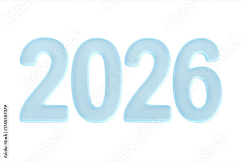 2026 year number typography in light blue 3d rendering