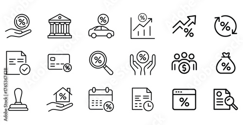 Loan thin line icon set financial business and money concepts represented clearly isolated on white background