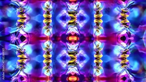 Psychedelic Abstract Fluid Motion with Kaleidoscopic Symmetry and Vibrant Neon Glow