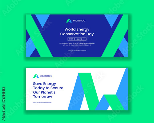 Horizontal Banner Design for Energy Conservation Day in Flat Cartoon Style