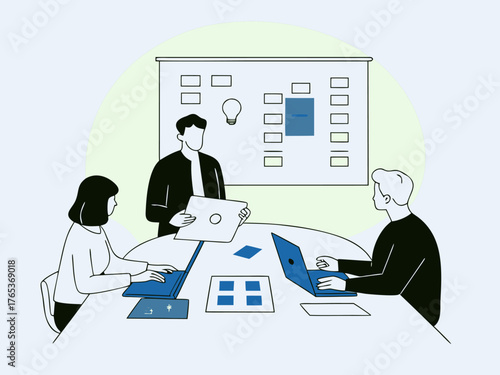 Office employees exchanging creative design ideas illustration