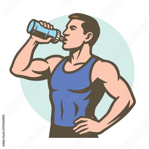 Man drinking fresh water from bottle.
