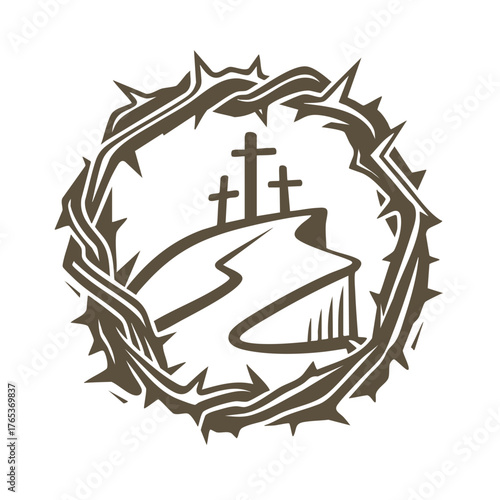 Happy Good Friday and Holy Week. Crown of thorns and Christian Cross.