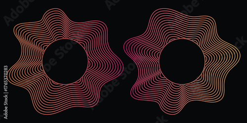 Set of frames with sound waves. Abstract fluid shapes, dotted liquid figures. Digital equalizer.  sound waveform pattern for radio podcasts, music player, video editor, voice message in social media 