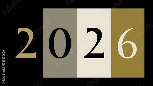 Minimalist 2026 Vibes New Year 2026, clean typography, simple color palette gold, black, white