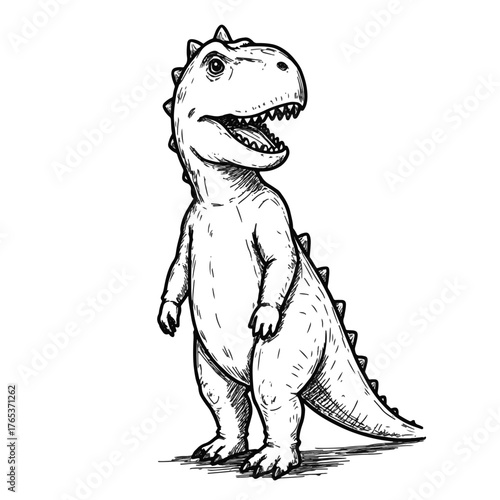 Toddler in dinosaur costume happily posing, playful imagination