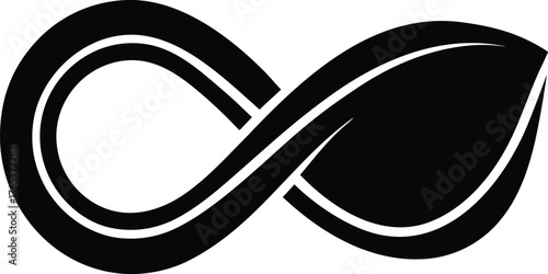 Vector art of black infinity symbol with a leaf shape on the right side