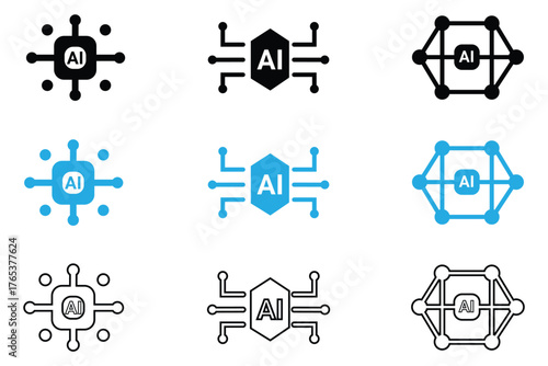 Artificial ai brain icon. Artificial intelligence science concept. Technology ai digital brain vector, silhouette and line art