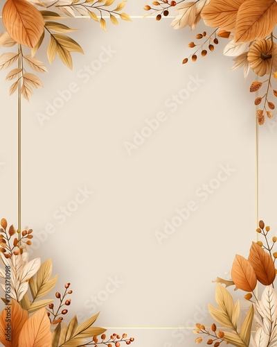Beautiful autumn foliage frame with warm orange and beige hues, perfect for any design.