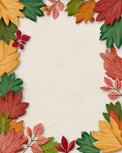 Colorful autumn leaves arranged in a beautiful frame on a textured background.