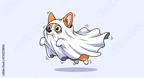 Cute Corgi Dog Dressed as a Ghost for Halloween