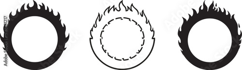 Three oval frames with stylized flames on a white background