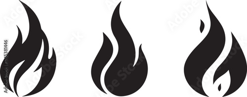 Three stylized black flame icons on a white background representing fire and heat