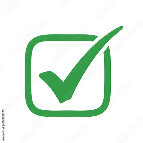 Green check mark symbol inside a square box indicating completion or agreement isolated on transparent background