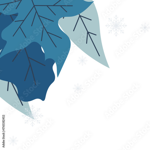 Snow With Frozen Leaves Corner