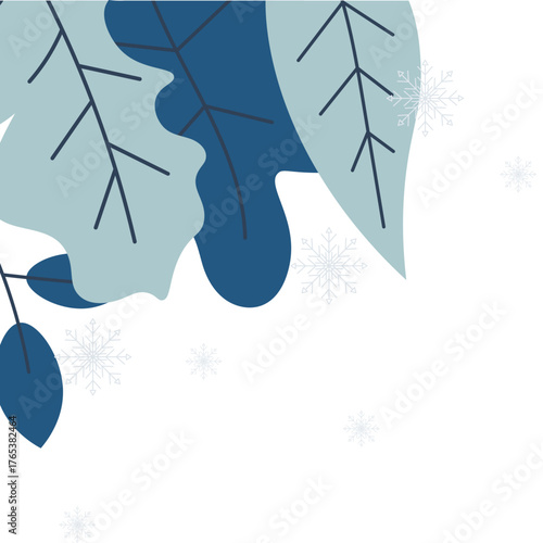 Snow With Frozen Leaves Corner