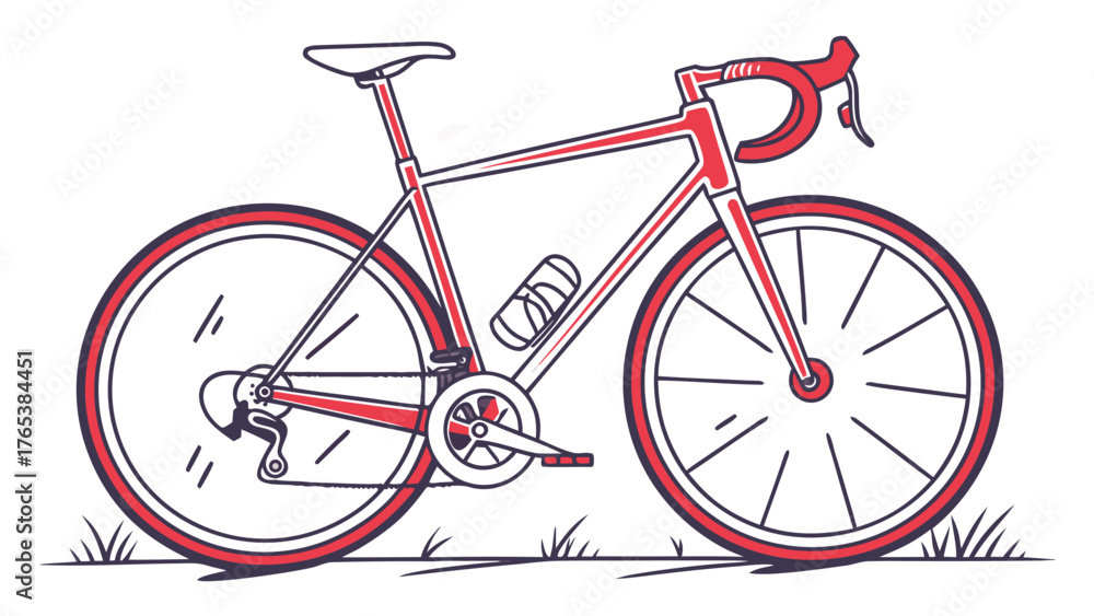 Fototapeta premium A detailed illustration of a red and white road bicycle with a water bottle on a white background