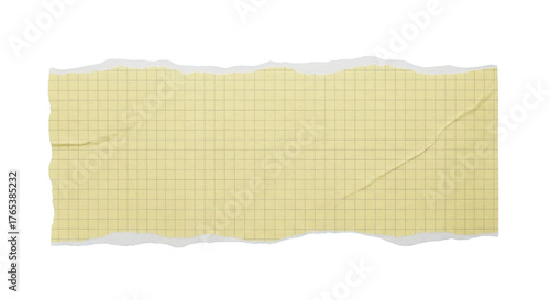 Torn piece of yellow grid paper isolated PNG with Transparent Background