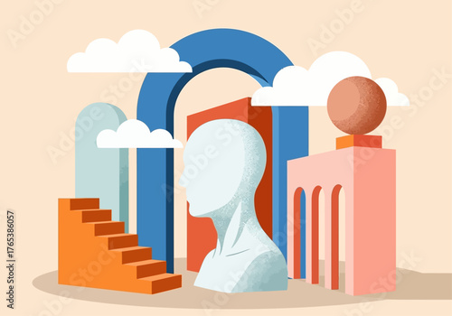 Abstract Mind Architecture: Self-Reflection & Inner Space Illustration - Modern Minimalist Vector