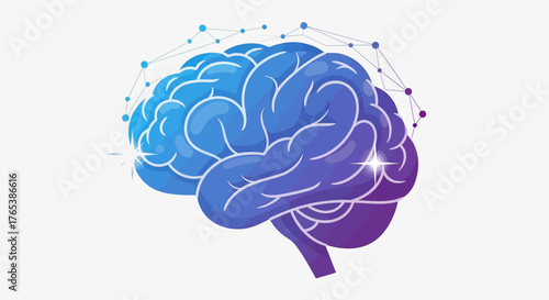 Stylized human brain illustration with digital network connections.