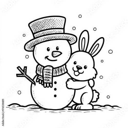 Snowman Friend with Rabbit,...
