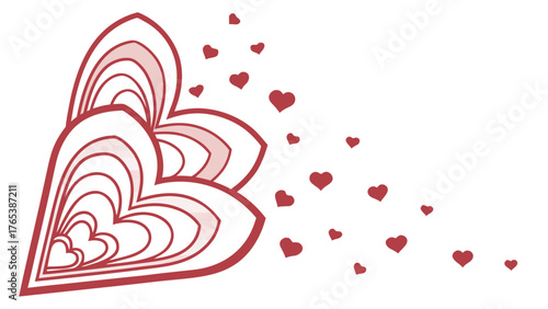 A cascade of hearts: a layered heart design with smaller hearts floating away in a romantic composition