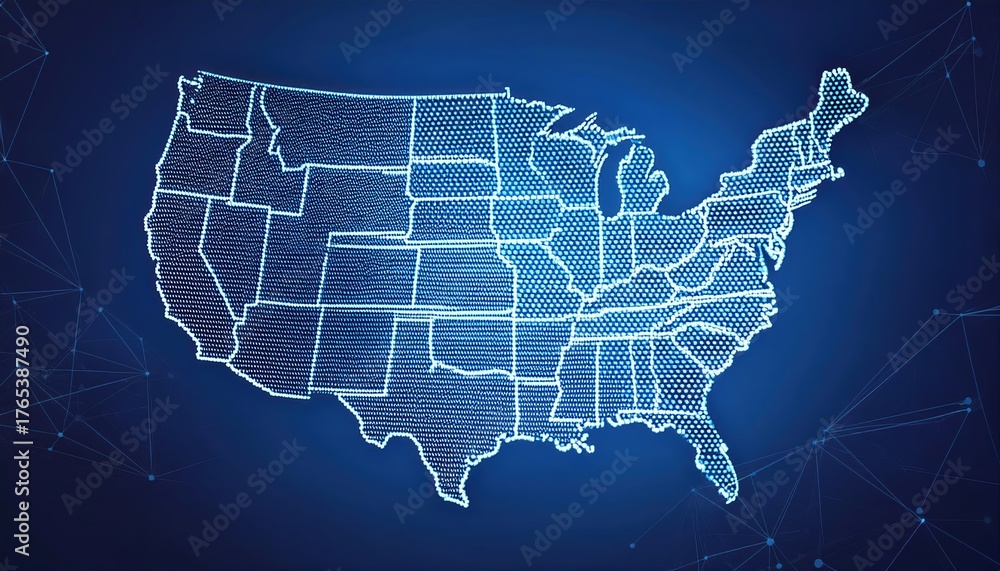 Obraz premium Firefly visual representation of the United States with a wireframe design on a blue background