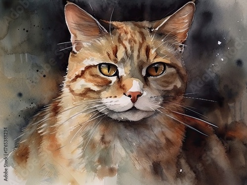 Watercolor portrait of a cat.