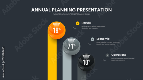 Science Launch 3 Option Graph Presentation Template. Consulting Development Three Step Chart Frame Layout. Elegant Showcase Slideshow Design Vector Illustration.