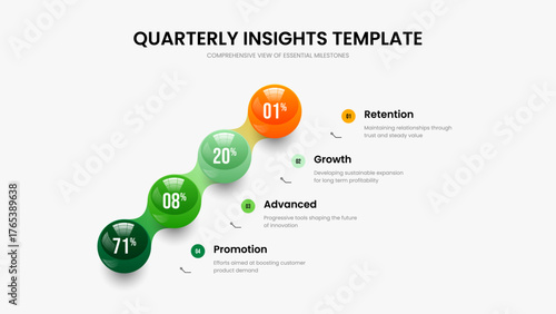 Business Growth Slideshow Template Vector Illustration. Minimalist Launch Four Element Diagram Presentation Layout. Colorful Briefing 4 Option Graph Frame Design.