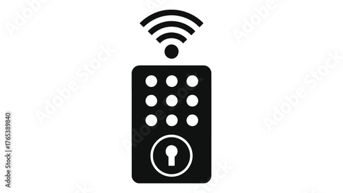 Smart lock icon with wireless signal representing home security and technology isolated on white background