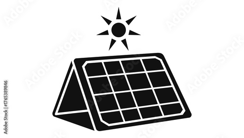 Sun shining on a foldable solar panel energy generation renewable power icon isolated on white background