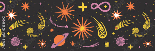 Cosmic Abstract Pattern with Planets Stars and Comets vector illustration