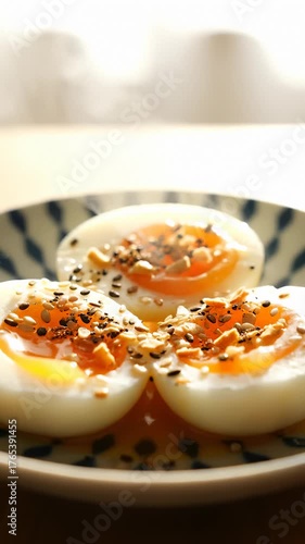 Close Up of Seasoned Soft Boiled Eggs on a Plate