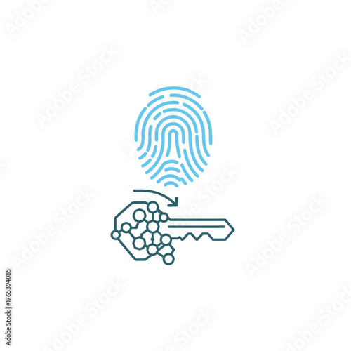 Secure biometric authentication concept illustrating fingerprint recognition with an advanced key to unlock access and protect digital information