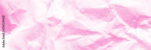 Magenta cmyk halftone wrinkled newspaper bg with circle dot pattern. Pink crumpled paper with duotone raster texture. Grainy vintage graphic. Vector illustration