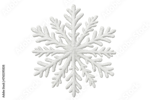White snowflake forming a winter symbol, ice crystal decoration for christmas and holiday season on transparent background