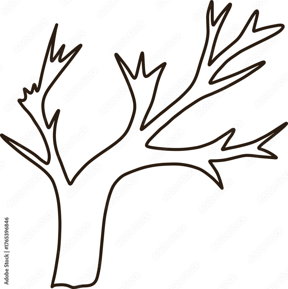 Obraz premium A leafless tree is drawn with black lines.