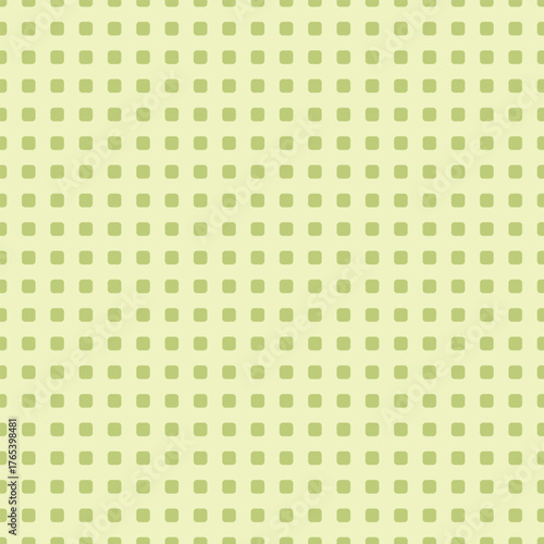 Seamless vector pattern with light olive rounded squares on a pale lime background. Ideal for branding, web design, textiles, and creative projects requiring subtle colors and clean geometry.