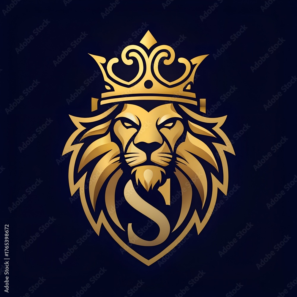 Obraz premium Lion Head Crown Logo with Letter S