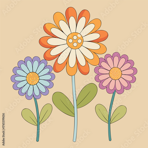 Colorful floral illustration with cheerful daisies and blooming petals on a soft pastel background