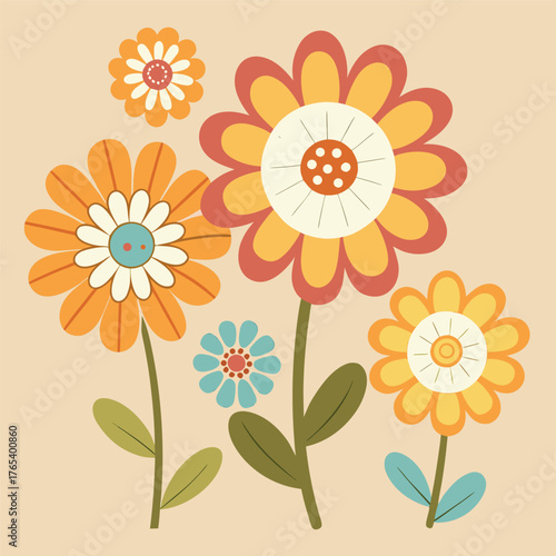 Colorful floral illustration with cheerful daisies and blooming petals on a soft pastel background