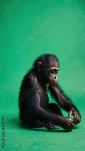 baby monkey on green screen background
