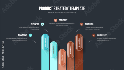 Enterprise Briefing Five Element Infographic Frame Layout. Business Solution 5 Step Diagram Slide Design. Creative Campaign Presentation Template Vector Illustration.