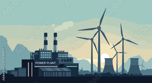 Wind Power Plant Vector - Wind Turbine Vector – Clean Energy and Sustainable Power Concept - Renewable Electricity and Eco Energy Design
