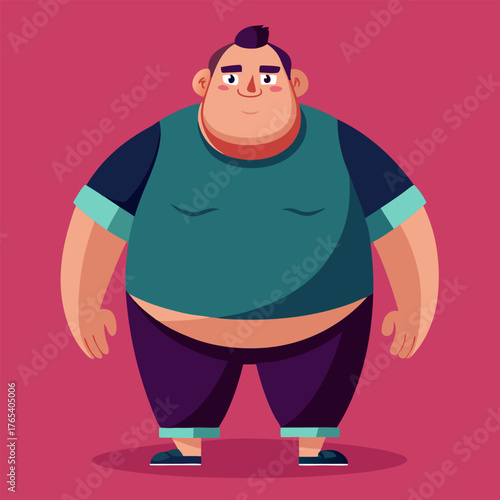 Cartoon-style depiction of an overweight man. Suitable for wellness, diet, and educational projects.
